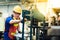 Electrician Engineers repairing machinery in industrial plants. worker Working at the Heavy Industry Manufacturing Facility