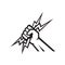 Electrician Hand Holding Lightning Bolt Side View Icon Black and White