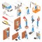 Electrician Isometric Icons Set