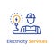 Electrician and light bulb, electricity services, professional occupation