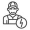 Electrician line icon. Man electric vector illustration isolated on white. Electricity worker outline style design