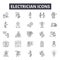 Electrician line icons, signs, vector set, outline illustration concept