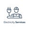 Electrician and plug, electricity services, professional occupation