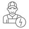 Electrician thin line icon. Man electric vector illustration isolated on white. Electricity worker outline style design