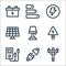 electrician tools and line icons. linear set. quality vector line set such as electric pole, power plug, multimeter, electrical