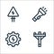 electrician tools and line icons. linear set. quality vector line set such as electric pole, settings, flashlight