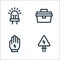 Electrician tools and line icons. linear set. quality vector line set such as electrical danger, glove, toolbox