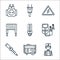 electrician tools and line icons. linear set. quality vector line set such as electrician, power, soldering iron, battery, neon,