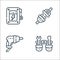 Electrician tools and line icons. linear set. quality vector line set such as tool belt, drill, plug