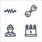 Electrician tools and line icons. linear set. quality vector line set such as transformer, electrician, wrench