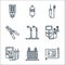 Electrician tools and line icons. linear set. quality vector line set such as wire, transformer, multimeter, battery, street lamp