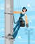 Electrician woman on sky background