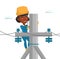 Electrician working on electric power pole.