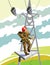 Electrician working with power lines - illustration