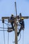 Electricians resting on the electricity pole