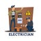 Electricians with tools, electric service workers