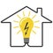 Electricity bill icon lighting utilities, yellow glowing light bulb house