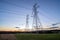 Electricity Distribution Towers and Wires at Dusk