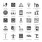Electricity engineering vector flat glyph icons. Electrical equipment, power socket, torn wire, energy meter, lamp