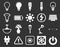 Electricity icons set. Set of light bulbs, lamps, socket, electric plug, socket, switch, extension cord, fluorescent lamp, electri