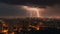 Electricity ignites city skyline during thunderstorm danger generated by AI