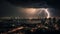 Electricity ignites city skyline in thunderstorm night generated by AI