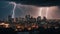 Electricity ignites city skyline during thunderstorm night generated by AI