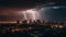 Electricity illuminates city life during thunderstorm danger generated by AI