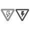 Electricity line and solid icon. Danger of high voltage, lightning in triangle symbol, outline style pictogram on white