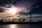 Electricity Pillars against clouds storm