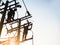 Electricity Power Line Lineman repair work Silhouette man working