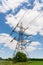 Electricity pylon in a field with blue sky. UK