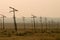 Electricity pylons in grassland, Mongolia