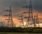 Electricity pylons after sunset, Dungeness, Kent.