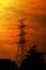 Electricity pylons at sunset. Power and energy.