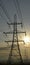 Electricity pylons / towers silhouette at sunrise.