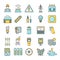 Electricity related flat line icons set