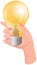 Electricity system lamp, light bulb in human hand. Lighting element, artificial light source