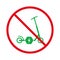 Electricity Transport Red Stop Symbol. No Allowed Push Wheel Bike Sign. Ban Electronic Kick Scooter Black Silhouette