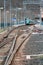 Electrified railroad and station. Riola, Bologna, Emilia-Romagna, Italy