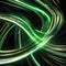 An electrifying 3D composition with abstract green neon lines dancing energetically on a profound black background, leaving dazz