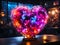 Electrifying colorful heart shape with glowing neon lights, love concept. AI generated.