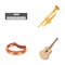 Electro organ, trumpet, tambourine, string guitar. Musical instruments set collection icons in cartoon style vector