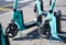 Electro scooter on the street. Eco-friendly mode of transport. Transport for rent to move around the city.