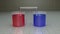 Electrochemistry. Chemistry beakers filled with bridge connecting colored blue and red liquid. 3d render illustration.