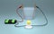 Electrolysis of water with battery and bulb.