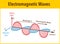 Electromagnetic Wave structure and parameters, vector illustration diagram with wavelength, amplitude, frequency, speed and wave