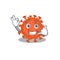 Electron microscopy coronavirus mascot cartoon design showing Call me gesture