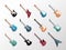 Electronic and acoustic guitars icon set
