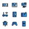 Electronic And Appliance icon set include monitor,cooking stove,action camera,router,hard disk,drawing tablet,adapter,joystick